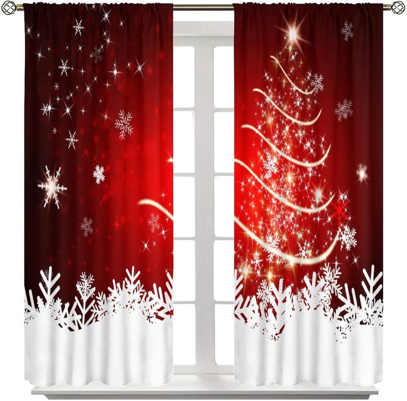 YCness Merry Christmas Curtains, Merry Xmas Tree Glitter Snowflake Window Treatments for Living Room Bedroom Kitchen Holiday Party Decor,Red Burgundy New Year Drapes 2 Panel Sets,42x54 Inch - Image 3